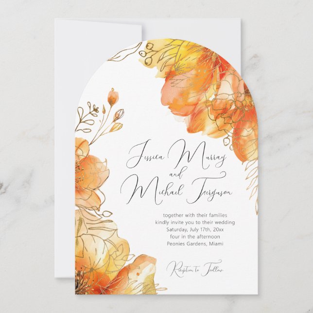 Convite Casamento de Script Floral de Verona Sunset Waterc (Frente)