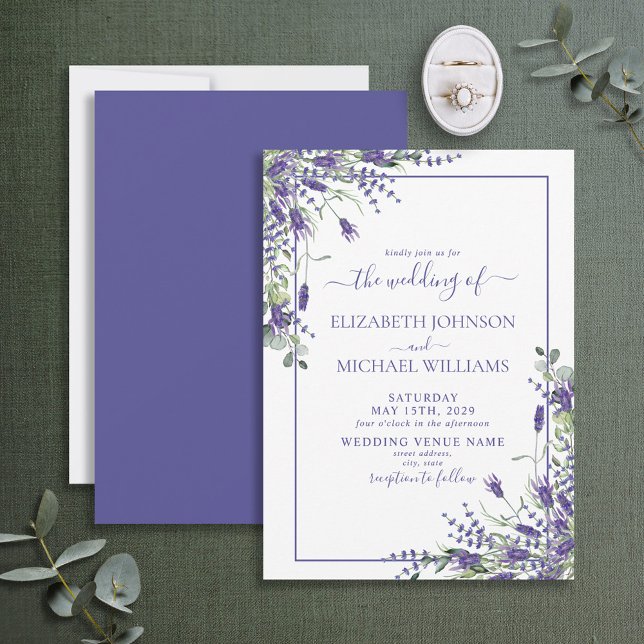 Convite Casamento de Script Floral Elegante da Lavanda Euc (Criador carregado)