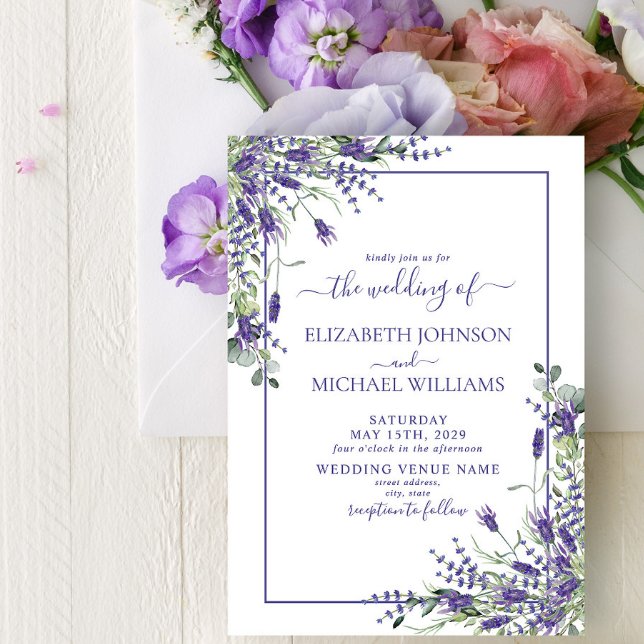 Convite Casamento de Script Floral Elegante da Lavanda Euc (Criador carregado)