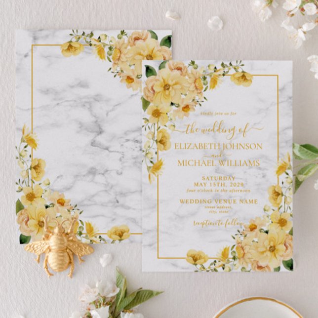Convite Casamento de Script Floral Floral Amarelo Russo (Criador carregado)