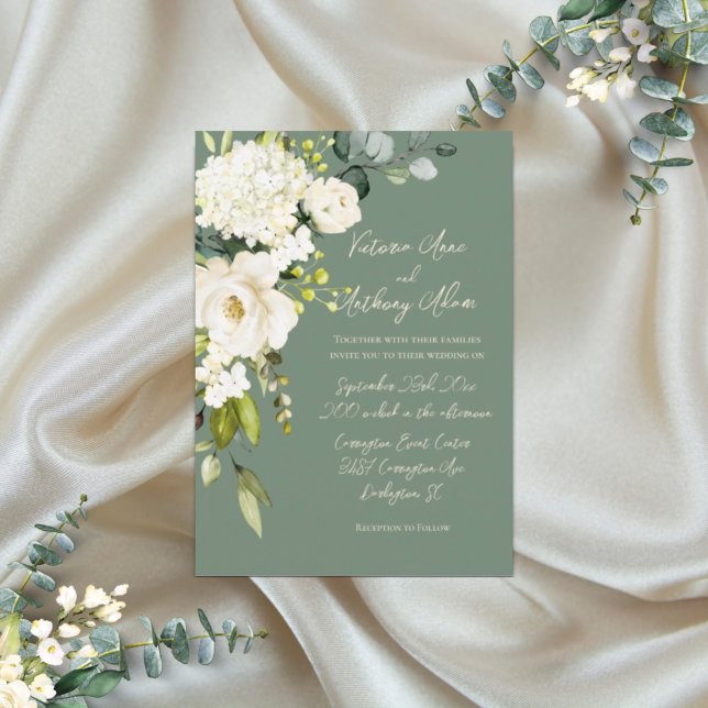 Convite Casamento de Script Floral Floral Floral Verde Ele (Criador carregado)