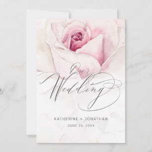 Convite Casamento de Script Floral Floral Rosa Rosa Rosa R