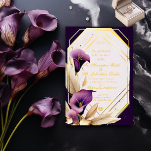 Convite Casamento de Script Floral na moda Purple Calla Li