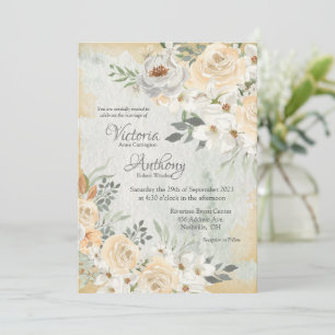 Convite Casamento de Script Floral Neutro