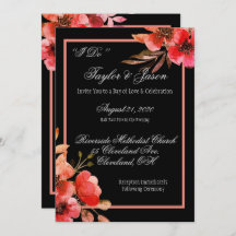 Casamento de Script Floral Romântico Preto e Laran