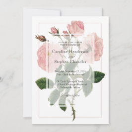 Convite Casamento de Script Floral Suave Rosa Botânica Ele