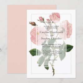 Convite Casamento de Script Floral Suave Rosa Botânica Ele