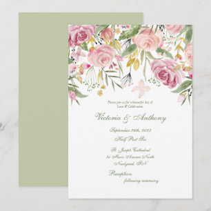 Convite Casamento de Script Floral Verde Elegante Sage