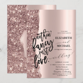Convite Casamento de Script Glitter Dourado Elegante Rosa