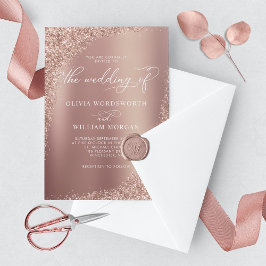 Convite Casamento de Script Glitter Dourado Elegante Rosa
