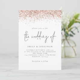 Convite Casamento de Script Glitter Dourado Elegante Rosa