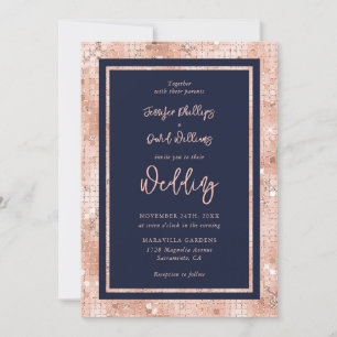 Convite Casamento de Script Glitter Dourado Rosa Azul do M