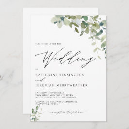 Convite Casamento de Script Greenry Moderno Eucalyptus