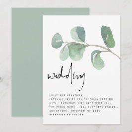 Convite Casamento de Script Informal Eucalyptus Watercolor