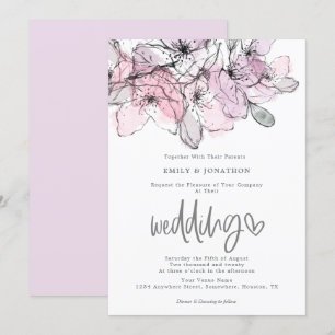 Convite Casamento de Script Lilac Pink das Flores de Água