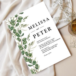 Convite Casamento de Script Manuscrito Simples Eucalyptus