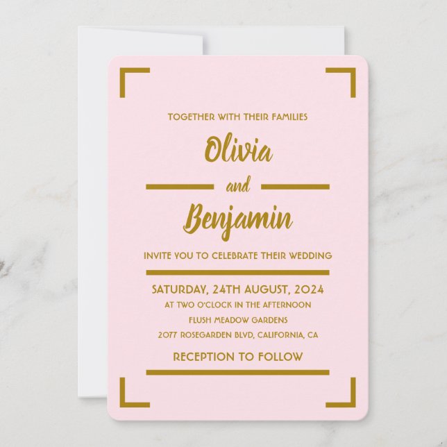 Convite Casamento de Script Manuscrito Simples Rosa (Frente)