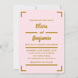 Convite Casamento de Script Manuscrito Simples Rosa