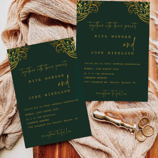 Convite Casamento de Script Minimalista de Amigos Dourados