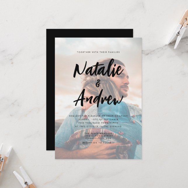 Convite Casamento de Script Minimalista de Sobreposição de (Frente/Verso In Situ)