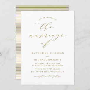 Convite Casamento de Script Minimalista Dourado