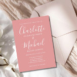 Convite Casamento de Script Minimalista Elegante Dusty Ros<br><div class="desc">Apresentando nomes de estilo de assinatura,  este elegante convite de casamento pode ser personalizado com suas informações em letras brancas chic em um fundo de rosa empoeirado com sua foto escolhida no verso. Você pode personalizar a cor de fundo para corresponder ao seu tema de casamento. Projetado por Thisnotme©</div>