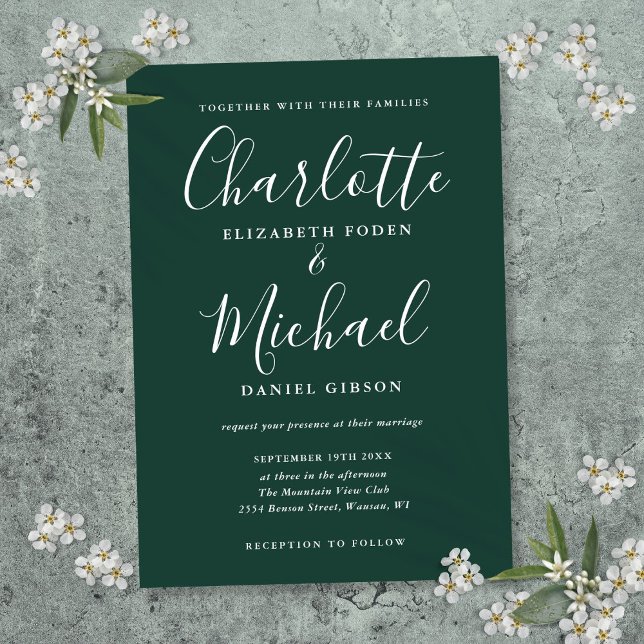 Convite Casamento de Script Minimalista Emerald Green (Emerald Green Minimalist Script Wedding Invitation)