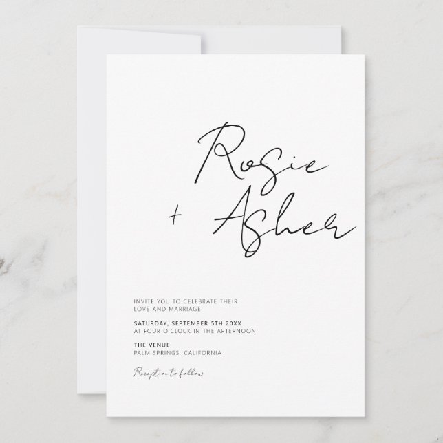 Convite Casamento de Script Minimalista Moderno (Frente)