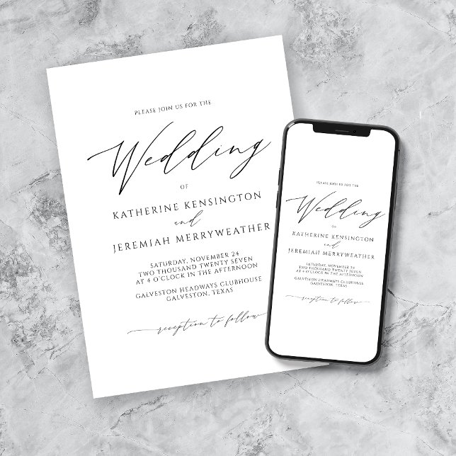 Convite Casamento de Script Minimalista Moderno Elegante (Criador carregado)