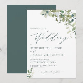Convite Casamento de Script Minimalista Moderno Eucalyptus