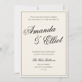 Convite Casamento de Script Minimalista Negro e bege