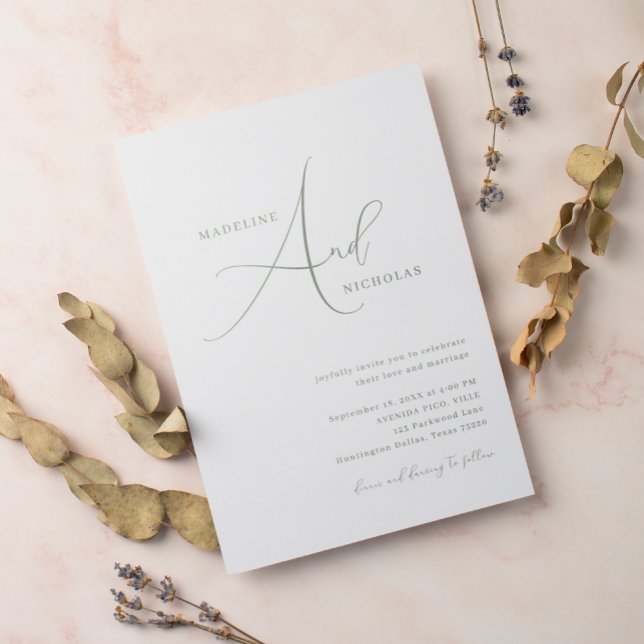 Convite Casamento de Script Minimalista Verde Simples Sage (Criador carregado)