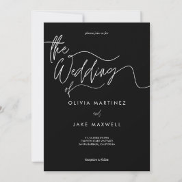 Convite Casamento de Script Moderno Branco e Preto Chic