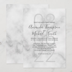Convite Casamento de Script Moderno Clássico Marble