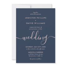 Casamento de Script Moderno de Foto Azul e Blush d