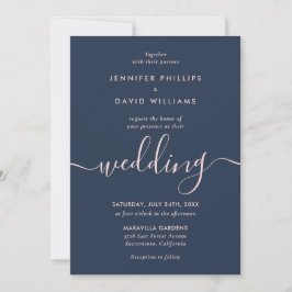 Convite Casamento de Script Moderno de Foto Azul e Blush d