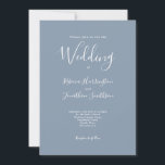 Convite Casamento de Script Moderno Dusty Blue<br><div class="desc">Este cartão de convite para casamento, simplesmente concebido e deslumbrante, apresenta um design elegante, moderno e mínimo tipográfico com um esquema de cor azul empoeirado. Pronto para personalizar com os detalhes do seu dia especial. Navegue no Conjunto de Casamentos de Script Moderno Azul Dusty para obter itens de papelaria correspondentes....</div>