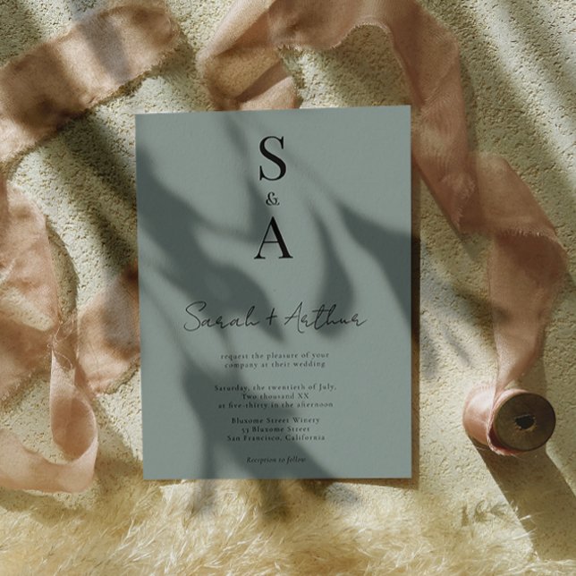 Convite Casamento de Script Moderno e Elegante e Monograma (Criador carregado)