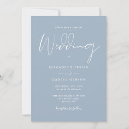 Convite Casamento de Script Moderno Elegante Azul Dusty