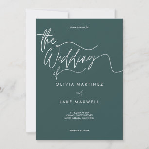 Convite Casamento de Script Moderno Elegante Dark Teal & W