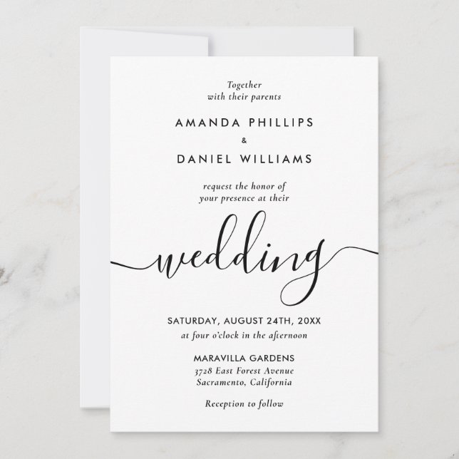 Convite Casamento de Script Moderno Elegante Simples (Frente)