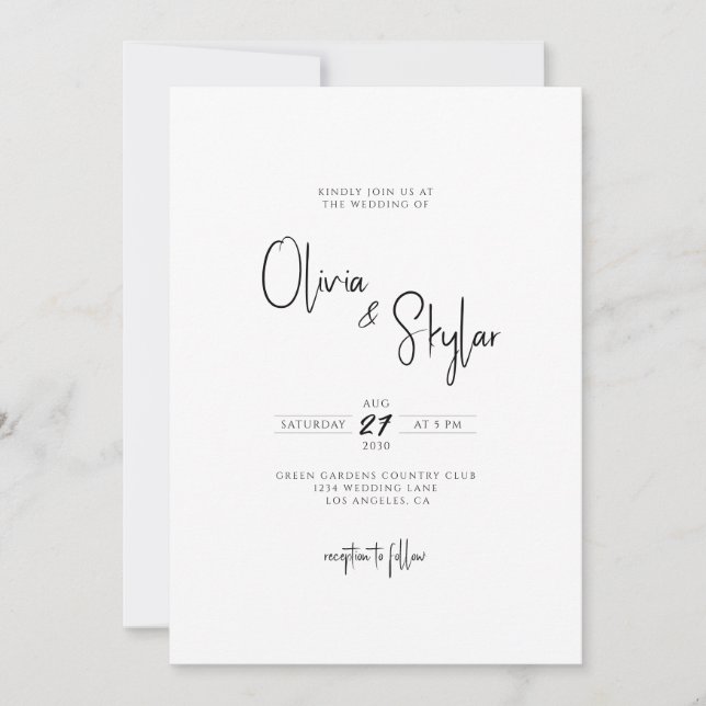Convite Casamento de Script Moderno Elegat Simples Minimal (Frente)