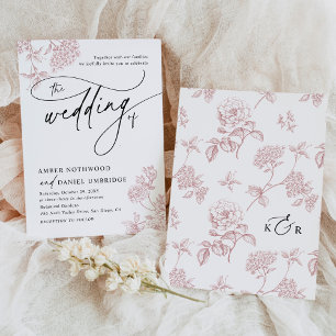 Convite Casamento de Script Moderno Floral Floral Cor-de-R