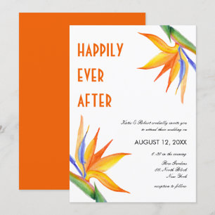 Convite Casamento de Script Moderno Laranja-Laranja Flores