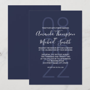 Convite Casamento de Script Moderno marinho Azul