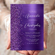 Casamento de Script Moderno Metálico Roxo Glam