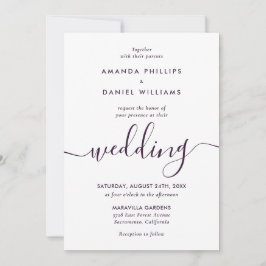 Convite Casamento de Script Moderno Roxo Elegante Simples