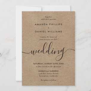 Convite Casamento de Script Moderno Rustic Kraft Paper