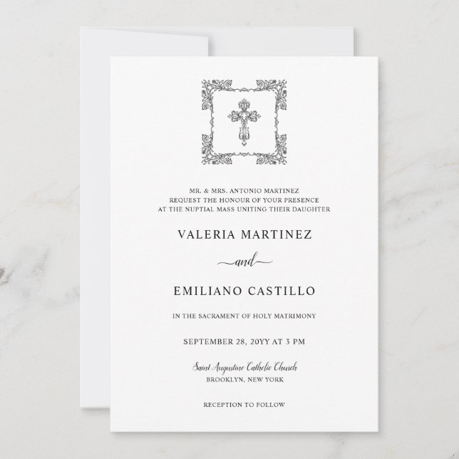 Convite Casamento de Script Negra Valeria Modern com RSVP (Frente)