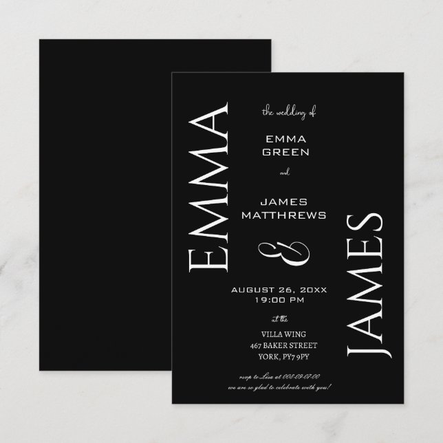 Convite Casamento de Script Negrito e Branco Elegante (Frente/Verso)